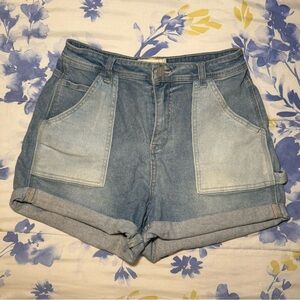 blue light and medium wash high waisted jean shorts, size 11/29”